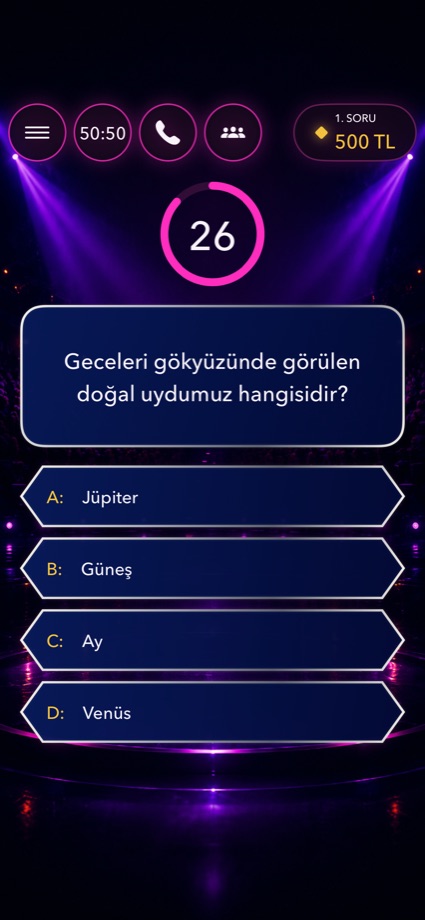 Kim Milyoner soru, süre ve jokerler ekranı